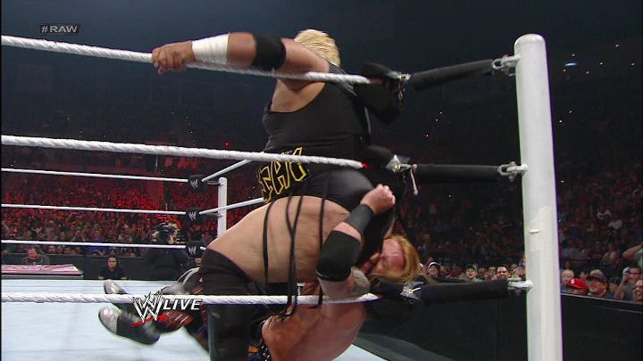 Rikishi administering a Stinkface to Heath Slater (circa 2012).